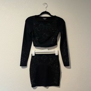 SOLD Bebe Studded Black 2 Piece Set - Long Sleeve and Mini Skirt